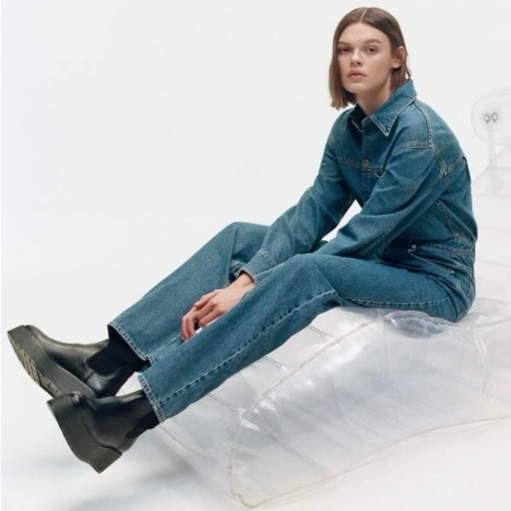 Zara Flat Platform Leather Chelsea Boots | Black | EU 38 | 90s Inspired